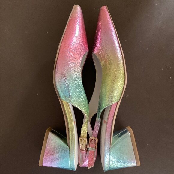 Franco Sarto Racer Slingback Block Heel Sz 7.5M Metallic Pink Blue Green Rainbow - Picture 5 of 16
